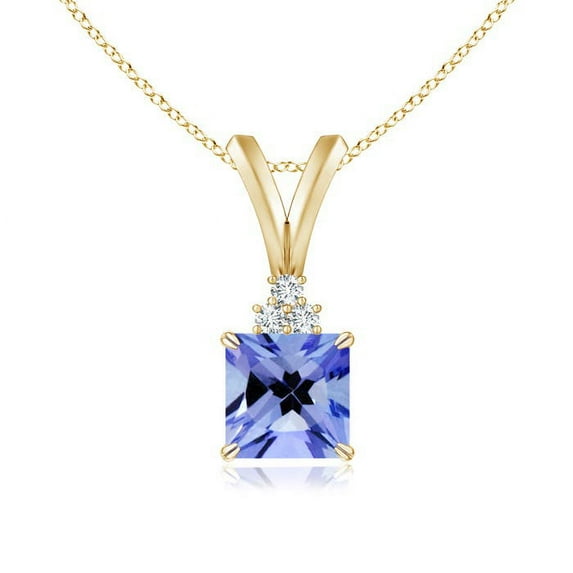 ANGARA Natural V-Bale Square Tanzanite Solitaire Pendant with Diamond in 14K Yellow Gold for Women (Size-5mm) | December Birthstone, Anniversary, Jewelry Gift for Women | Natural Tanzanite Necklace