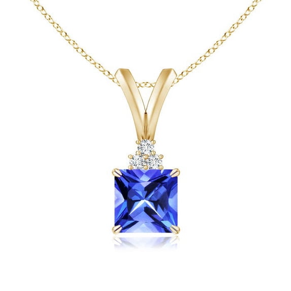 ANGARA Natural V-Bale Square Tanzanite Solitaire Pendant with Diamond in 14K Yellow Gold for Women (Size-5mm) | December Birthstone, Anniversary, Jewelry Gift for Women | Natural Tanzanite Necklace