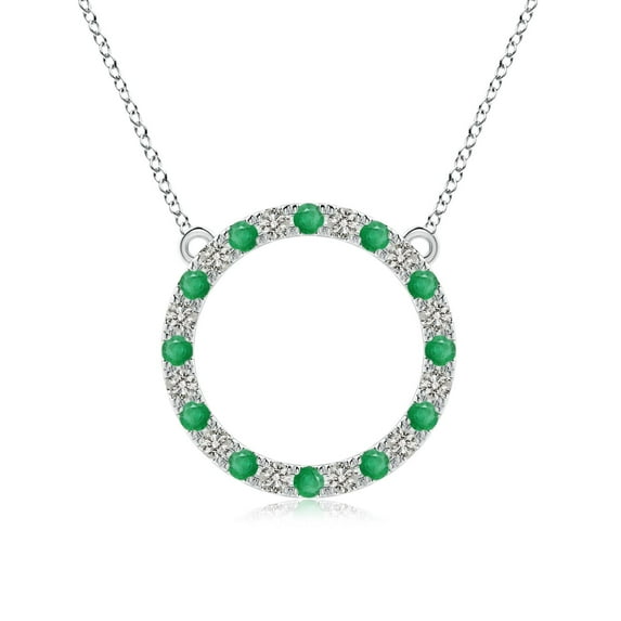 ANGARA Natural Emerald and Diamond Open Circle Eternity Pendant in 14K White Gold for Women (Size-2.5mm) | May Birthstone, Birthday, Anniversary, Jewelry Gift for Women | Natural Emerald Necklace