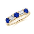 thumbnail image 1 of ANGARA Natural Half Eternity Five Stone Sapphire and Diamond Wedding Band in 14K Yellow Gold for Women (Size-3.8mm) | September Birthstone, Anniversary, Jewelry Gift for Women | Natural Sapphire Ring, 1 of 11