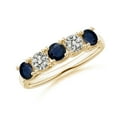 thumbnail image 1 of ANGARA Natural Half Eternity Five Stone Sapphire and Diamond Wedding Band in 14K Yellow Gold for Women (Size-3.8mm) | September Birthstone, Anniversary, Jewelry Gift for Women | Natural Sapphire Ring, 1 of 12