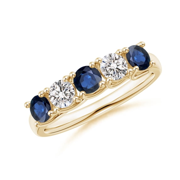 ANGARA Natural Half Eternity Five Stone Sapphire and Diamond Wedding Band in 14K Yellow Gold for Women (Size-3.8mm) | September Birthstone, Anniversary, Jewelry Gift for Women | Natural Sapphire Ring