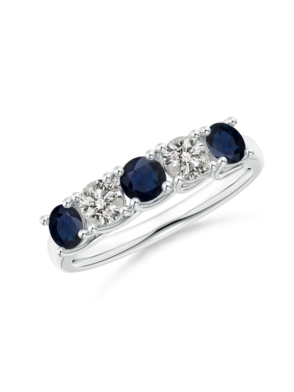 Natural Half Eternity 5 Stone Sapphire & Diamond Wedding Band in 925 Sterling Silver for Women (Size-3.8mm) | September Birthstone, Anniversary, Jewelry Gift for Women | Natural Sapphire Ring