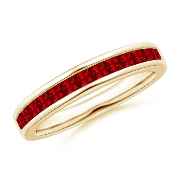 ANGARA Natural Channel Set Square Ruby Half Eternity Ring in 14K Yellow Gold for Women (Size-2mm) | July Birthstone, Birthday, Anniversary, Jewelry Gift for Women | Natural Ruby Ring