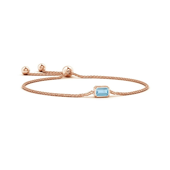 ANGARA Natural Horizontally Set Emerald-Cut Aquamarine Bolo Bracelet in 14K Rose Gold for Women (Size-7x5mm) | March Birthstone, Anniversary, Jewelry Gift for Women | Natural Aquamarine Bracelet