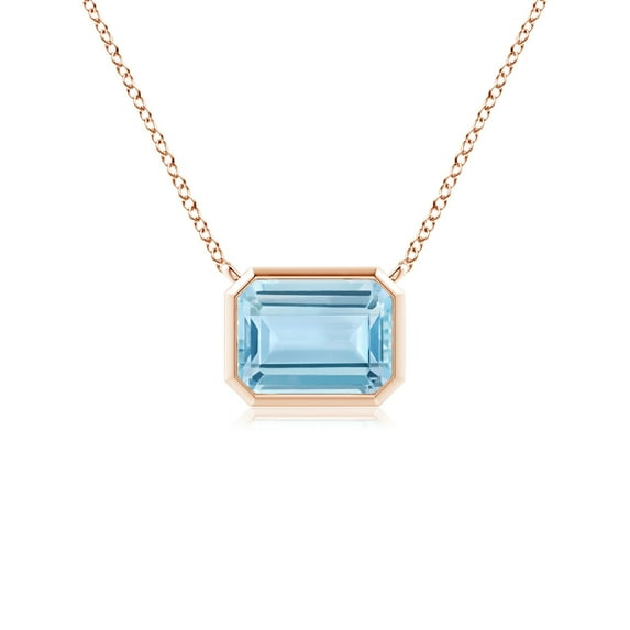 ANGARA Natural Bezel-Set Emerald-Cut Aquamarine Pendant in 14K Rose Gold for Women (Size-7x5mm) | March Birthstone, Birthday, Anniversary, Jewelry Gift for Women | Natural Aquamarine Necklace