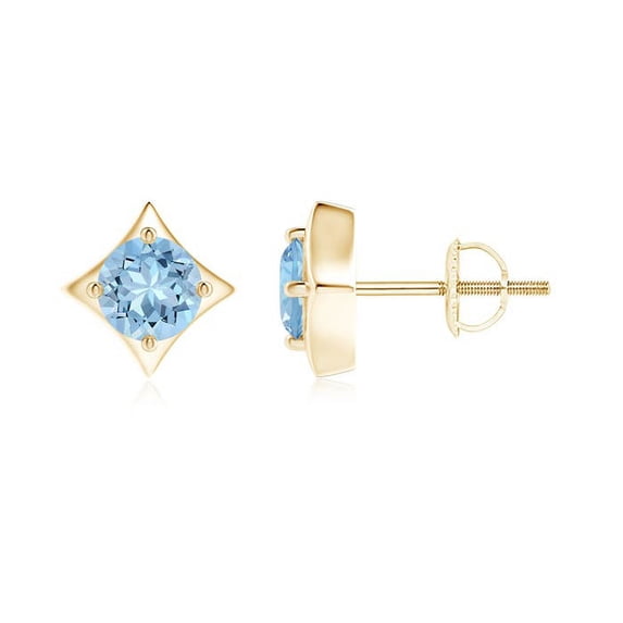 ANGARA Natural Kite-Framed Aquamarine Stud Earrings in 14K Yellow Gold for Women (Size-5mm) | March Birthstone, Birthday, Anniversary, Jewelry Gift for Women | Natural Aquamarine Earrings