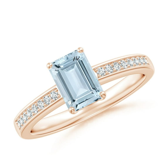 ANGARA Natural Octagonal Aquamarine Engagement Ring with Diamonds in 14K Rose Gold for Women (Size-7x5mm) | March Birthstone, Birthday, Anniversary, Jewelry Gift for Women | Natural Aquamarine Ring