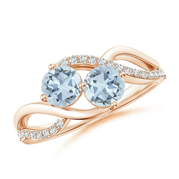 ANGARA Natural Round Aquamarine Two Stone Bypass Ring with Diamonds in 14K Rose Gold for Women (Size-5mm) | March Birthstone, Birthday, Anniversary, Jewelry Gift for Women | Natural Aquamarine Ring