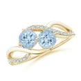 thumbnail image 1 of ANGARA Natural Round Aquamarine Two Stone Bypass Ring with Diamonds in 14K Yellow Gold for Women (Size-5mm) | March Birthstone, Birthday, Anniversary, Jewelry Gift for Women | Natural Aquamarine Ring, 1 of 7