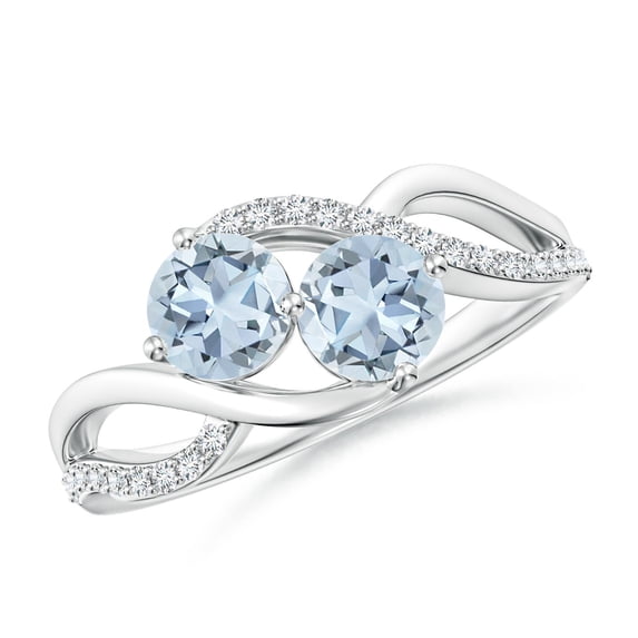 ANGARA Natural Round Aquamarine Two Stone Bypass Ring with Diamonds in 925 Sterling Silver for Women (Size-5mm) | March Birthstone, Anniversary, Jewelry Gift for Women | Natural Aquamarine Ring