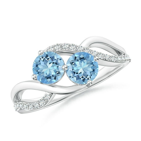 ANGARA Natural Round Aquamarine Two Stone Bypass Ring with Diamonds in 925 Sterling Silver for Women (Size-5mm) | March Birthstone, Anniversary, Jewelry Gift for Women | Natural Aquamarine Ring