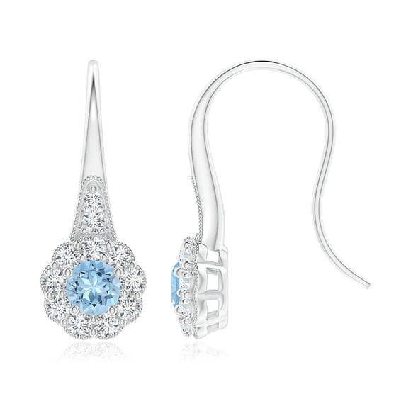 ANGARA Natural Aquamarine & Diamond Fish Hook Earrings with Milgrain in 925 Sterling Silver for Women (Size-5mm) | March Birthstone, Anniversary, Jewelry Gift for Women | Natural Aquamarine Earrings