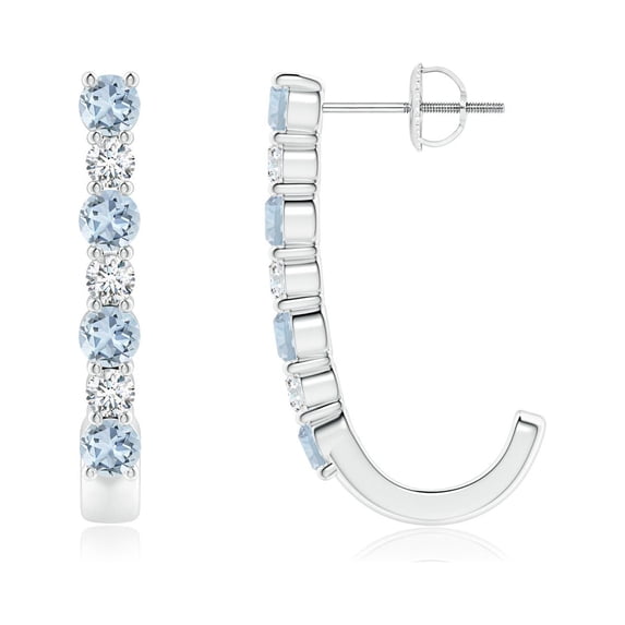 Angara Natural 0.8 Ct. Aquamarine with Diamond Hoop Earrings in 14K White Gold for Women
