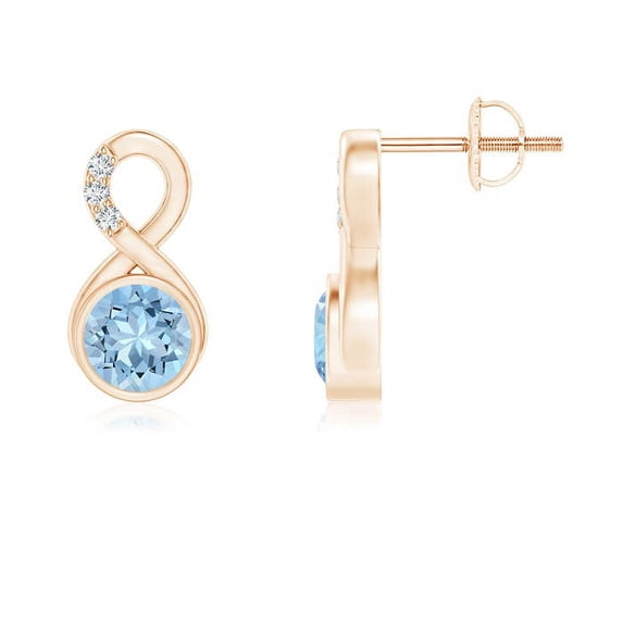 ANGARA Natural Bezel-Set Aquamarine Infinity Stud Earrings with Diamonds in 14K Rose Gold for Women (Size-5mm) | March Birthstone, Anniversary, Jewelry Gift for Women | Natural Aquamarine Earrings