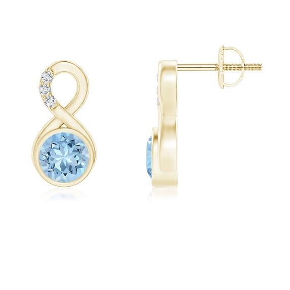 ANGARA Natural Bezel-Set Aquamarine Infinity Stud Earrings with Diamonds in 14K Yellow Gold for Women (Size-5mm) | March Birthstone, Anniversary, Jewelry Gift for Women | Natural Aquamarine Earrings