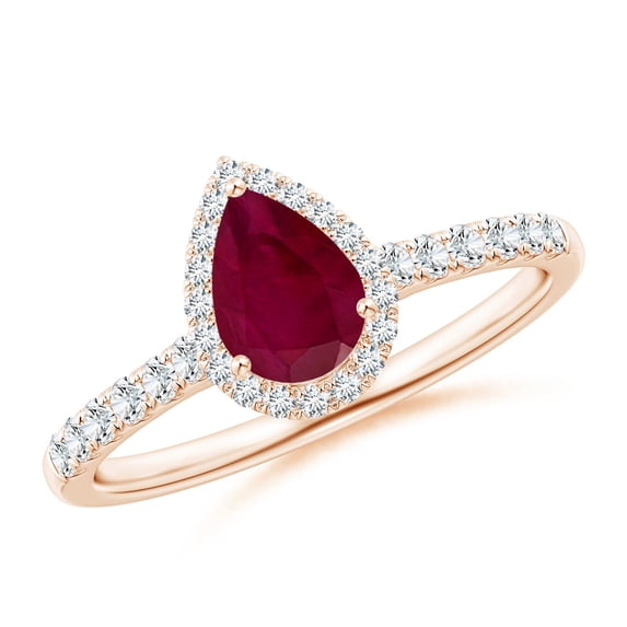 ANGARA Natural Pear-Shaped Ruby Halo Engagement Ring in 14K Rose Gold for Women (Size-7x5mm) | July Birthstone, Birthday, Anniversary, Jewelry Gift for Women | Natural Ruby Ring
