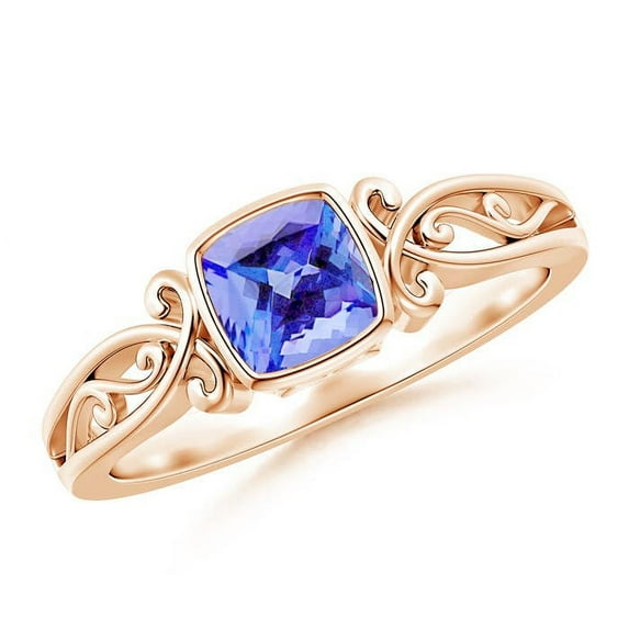 ANGARA Natural Vintage Style Cushion Tanzanite Solitaire Engagement Ring in 14K Rose Gold for Women (Size-5mm) | December Birthstone, Anniversary, Jewelry Gift for Women | Natural Tanzanite Ring