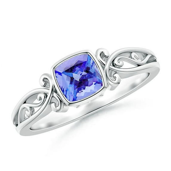 ANGARA Natural Vintage Style Cushion Tanzanite Solitaire Engagement Ring in 14K White Gold for Women (Size-5mm) | December Birthstone, Anniversary, Jewelry Gift for Women | Natural Tanzanite Ring