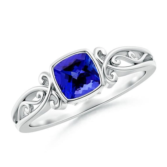 ANGARA Natural Vintage Style Cushion Tanzanite Solitaire Engagement Ring in 14K White Gold for Women (Size-5mm) | December Birthstone, Anniversary, Jewelry Gift for Women | Natural Tanzanite Ring