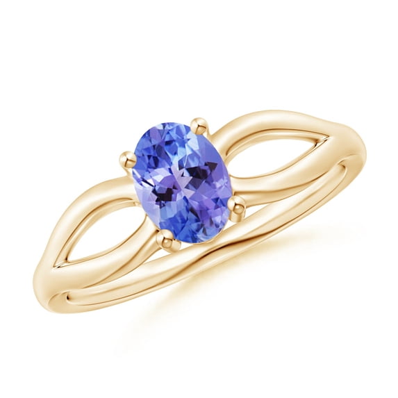 ANGARA Natural Prong-Set Solitaire Tanzanite Split Shank Ring in 14K Yellow Gold for Women (Size-7x5mm) | December Birthstone, Birthday, Anniversary, Jewelry Gift for Women | Natural Tanzanite Ring