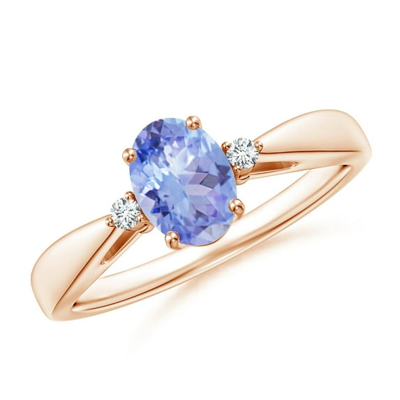 ANGARA Natural Tapered Shank Tanzanite Solitaire Ring with Diamond Accents in 14K Rose Gold for Women (Size-7x5mm) | December Birthstone, Anniversary, Jewelry Gift for Women | Natural Tanzanite Ring