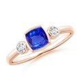 thumbnail image 1 of ANGARA Natural Classic Cushion Tanzanite and Diamond Three Stone Ring in 14K Rose Gold for Women (Size-5mm) | December Birthstone, Anniversary, Jewelry Gift for Women | Natural Tanzanite Ring, 1 of 8