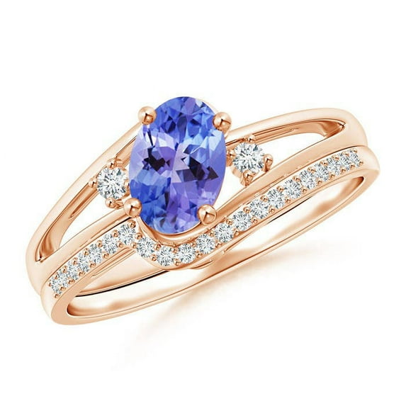 ANGARA Natural Oval Tanzanite and Diamond Bridal Set in 14K Rose Gold for Women (Size-7x5mm) | December Birthstone, Birthday, Anniversary, Jewelry Gift for Women | Natural Tanzanite Ring