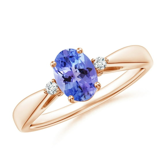 ANGARA Natural Tapered Shank Tanzanite Solitaire Ring with Diamond Accents in 14K Rose Gold for Women (Size-7x5mm) | December Birthstone, Anniversary, Jewelry Gift for Women | Natural Tanzanite Ring