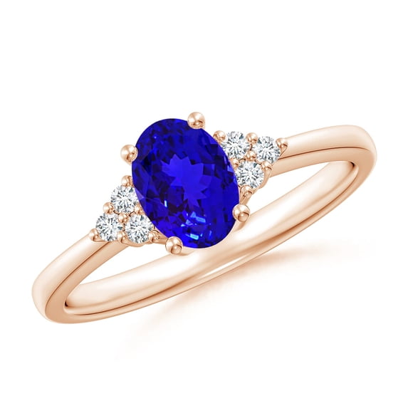 ANGARA Natural Solitaire Oval Tanzanite and Diamond Promise Ring in 14K Rose Gold for Women (Size-7x5mm) | December Birthstone, Birthday, Anniversary, Jewelry Gift for Women | Natural Tanzanite Ring