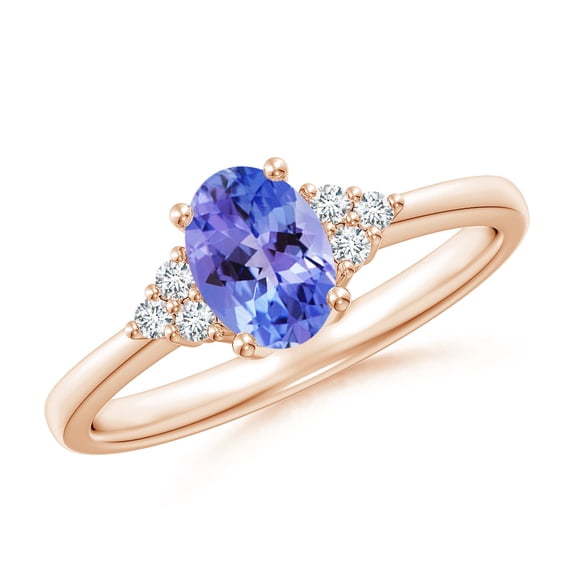 ANGARA Natural Solitaire Oval Tanzanite and Diamond Promise Ring in 14K Rose Gold for Women (Size-7x5mm) | December Birthstone, Birthday, Anniversary, Jewelry Gift for Women | Natural Tanzanite Ring