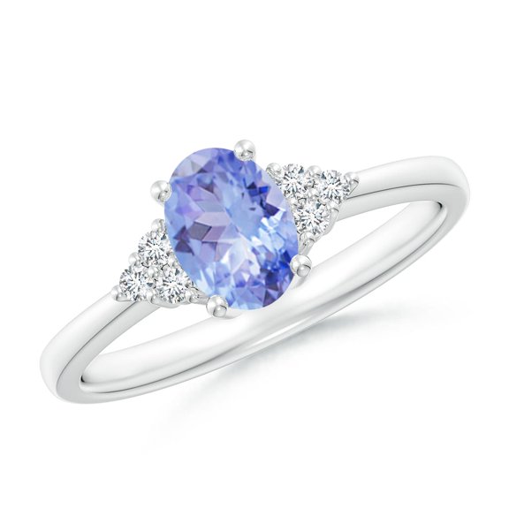 ANGARA Natural Solitaire Oval Tanzanite and Diamond Promise Ring in 14K White Gold for Women (Size-7x5mm) | December Birthstone, Birthday, Anniversary, Jewelry Gift for Women | Natural Tanzanite Ring