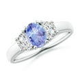thumbnail image 1 of ANGARA Natural Three Stone Oval Tanzanite and Half Moon Diamond Ring in 14K White Gold for Women (Size-7x5mm) | December Birthstone, Anniversary, Jewelry Gift for Women | Natural Tanzanite Ring, 1 of 9