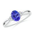 thumbnail image 1 of ANGARA Natural Oval Tanzanite Split Shank Ring with Trio Diamonds in 14K White Gold for Women (Size-7x5mm) | December Birthstone, Anniversary, Jewelry Gift for Women | Natural Tanzanite Ring, 1 of 8