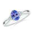 thumbnail image 1 of ANGARA Natural Oval Tanzanite Split Shank Ring with Trio Diamonds in 14K White Gold for Women (Size-7x5mm) | December Birthstone, Anniversary, Jewelry Gift for Women | Natural Tanzanite Ring, 1 of 8