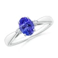 thumbnail image 1 of ANGARA Natural Tapered Shank Tanzanite Solitaire Ring with Diamond Accents in 14K White Gold for Women (Size-7x5mm) | December Birthstone, Anniversary, Jewelry Gift for Women | Natural Tanzanite Ring, 1 of 8