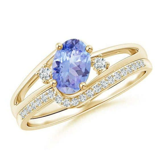 ANGARA Natural Oval Tanzanite and Diamond Bridal Set in 14K Yellow Gold for Women (Size-7x5mm) | December Birthstone, Birthday, Anniversary, Jewelry Gift for Women | Natural Tanzanite Ring