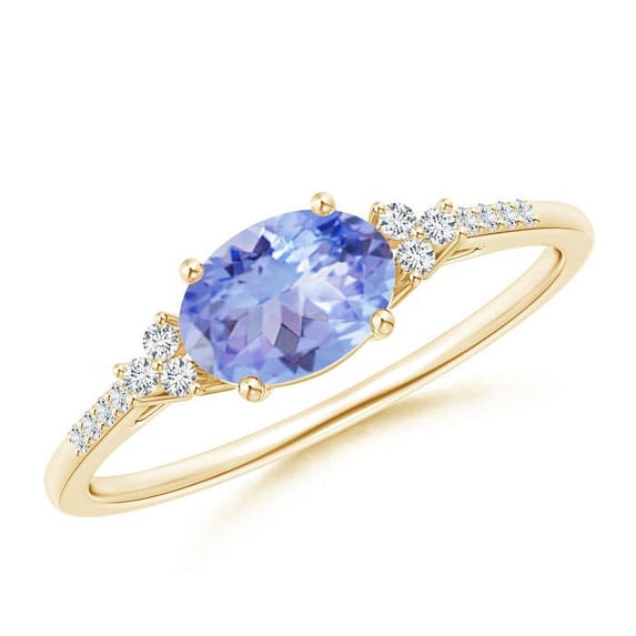 ANGARA Natural Tanzanite Engagement Ring with Trio Diamond Accents in 14K Yellow Gold for Women (Size-7x5mm) | December Birthstone, Anniversary, Jewelry Gift for Women | Natural Tanzanite Ring