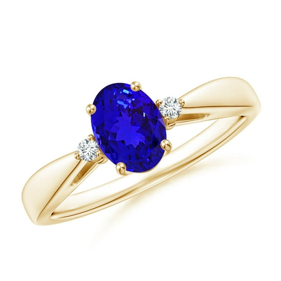ANGARA Natural Tapered Shank Tanzanite Ring with Diamond Accents in 14K Yellow Gold for Women (Size-7x5mm) | December Birthstone, Anniversary, Jewelry Gift for Women | Natural Tanzanite Ring