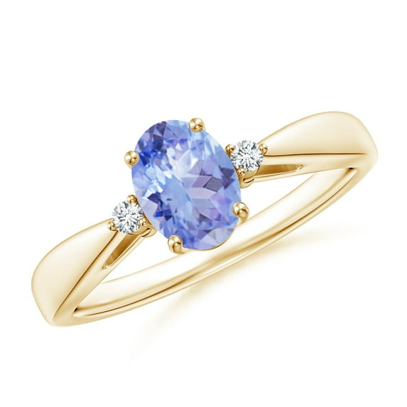 ANGARA Natural Tapered Shank Tanzanite Ring with Diamond Accents in 14K Yellow Gold for Women (Size-7x5mm) | December Birthstone, Anniversary, Jewelry Gift for Women | Natural Tanzanite Ring