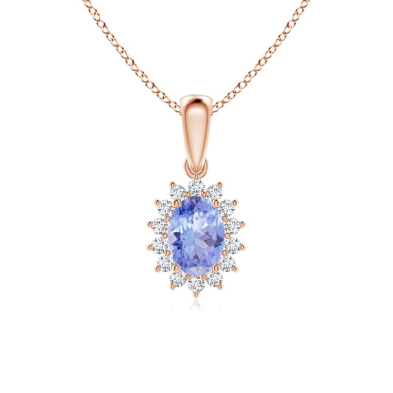 ANGARA Natural Oval Tanzanite Pendant with Floral Diamond Halo in 14K Rose Gold for Women (Size-7x5mm) | December Birthstone, Anniversary, Jewelry Gift for Women | Natural Tanzanite Necklace