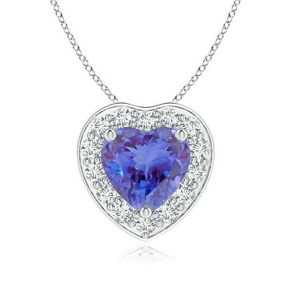 ANGARA Natural Heart-Shaped Tanzanite Pendant with Diamond Halo in 14K White Gold for Women (Size-6mm) | December Birthstone, Anniversary, Jewelry Gift for Women | Natural Tanzanite Necklace