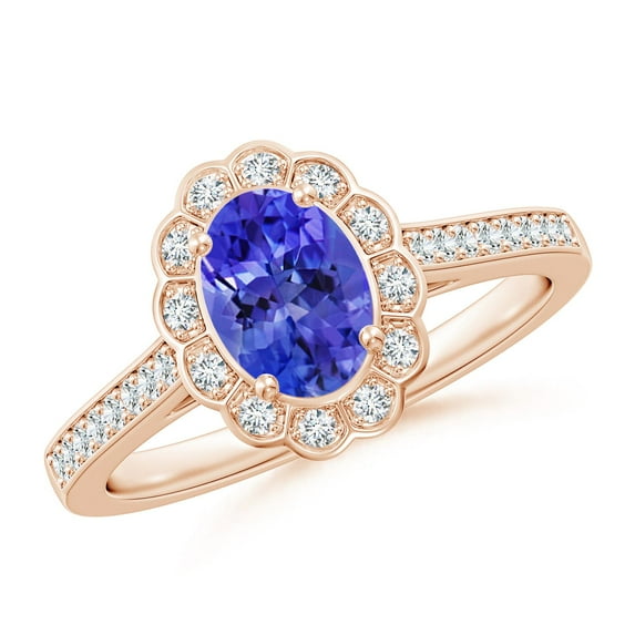 Angara Natural 0.8 Ct. Tanzanite with Diamond Halo Ring in 14K Rose Gold for Women (Ring Size: 3.5)