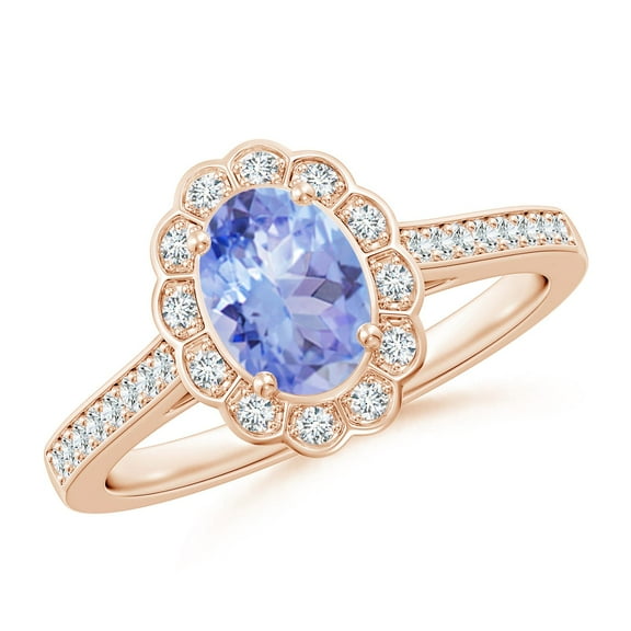 ANGARA Natural Vintage Style Tanzanite & Diamond Scalloped Halo Ring in 14K Rose Gold for Women (Size-7x5mm) | December Birthstone, Anniversary, Jewelry Gift for Women | Natural Tanzanite Ring