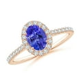 thumbnail image 1 of ANGARA Natural Oval Tanzanite Halo Ring with Diamond Accents in 14K Rose Gold for Women (Size-7x5mm) | December Birthstone, Birthday, Anniversary, Jewelry Gift for Women | Natural Tanzanite Ring, 1 of 9