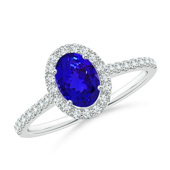 ANGARA Natural Oval Tanzanite Halo Ring with Diamond Accents in 14K White Gold for Women (Size-7x5mm) | December Birthstone, Birthday, Anniversary, Jewelry Gift for Women | Natural Tanzanite Ring
