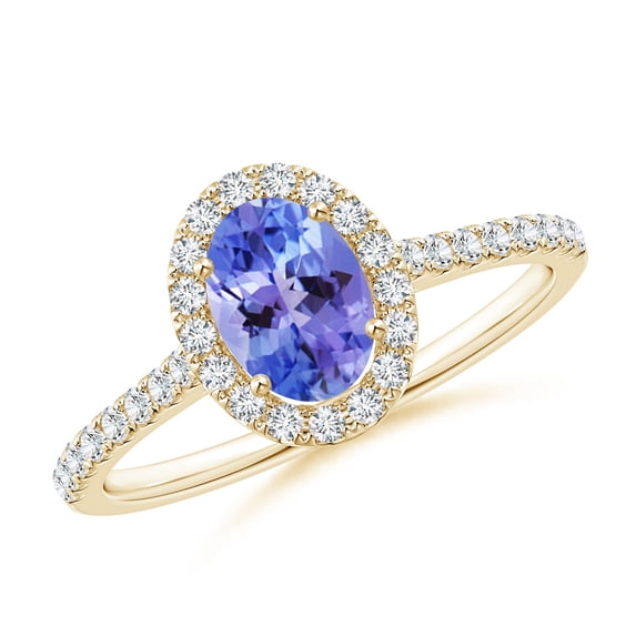 ANGARA Natural Oval Tanzanite Halo Ring with Diamond Accents in 14K Yellow Gold for Women (Size-7x5mm) | December Birthstone, Birthday, Anniversary, Jewelry Gift for Women | Natural Tanzanite Ring