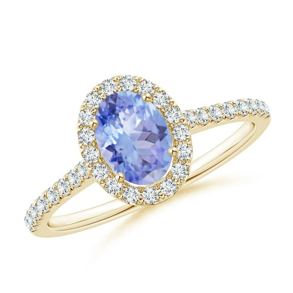 ANGARA Natural Oval Tanzanite Halo Ring with Diamond Accents in 14K Yellow Gold for Women (Size-7x5mm) | December Birthstone, Birthday, Anniversary, Jewelry Gift for Women | Natural Tanzanite Ring