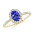 thumbnail image 1 of Angara Natural 0.8 Ct. Tanzanite with Diamond Halo Ring in 14K Yellow Gold for Women (Ring Size: 3), 1 of 9