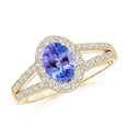 thumbnail image 1 of ANGARA Natural Oval Tanzanite Split Shank Halo Ring in 14K Yellow Gold for Women (Size-7x5mm) | December Birthstone, Birthday, Anniversary, Jewelry Gift for Women | Natural Tanzanite Ring, 1 of 8